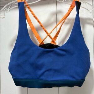 Zyia Active Large Strappy Criss Cross Back Sports Bra Blue Orange Straps